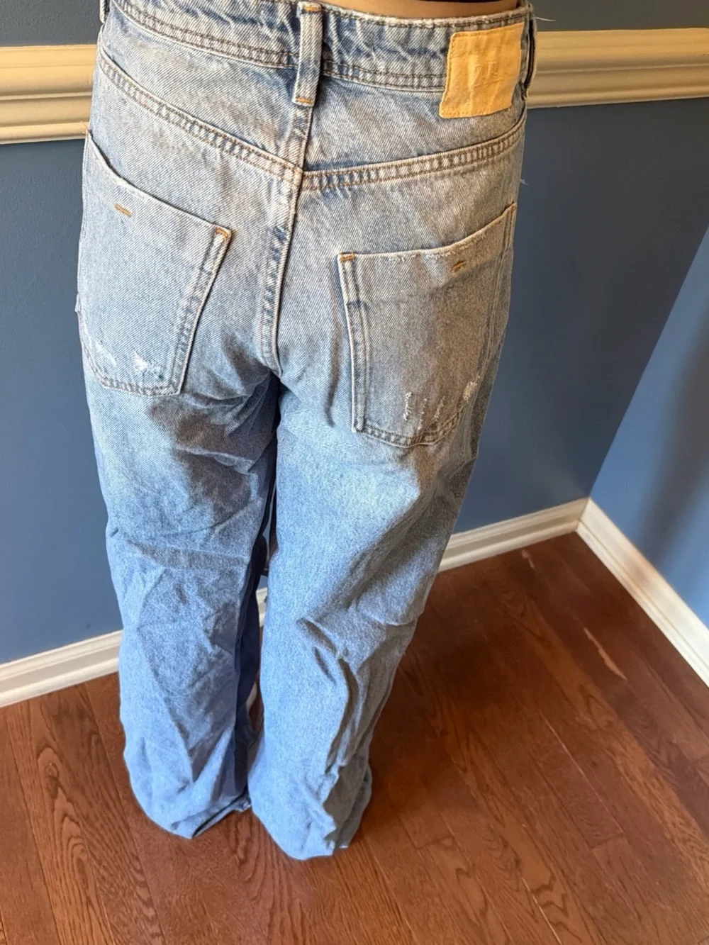 Zara Light Blue Ripped Straight-Leg Jeans